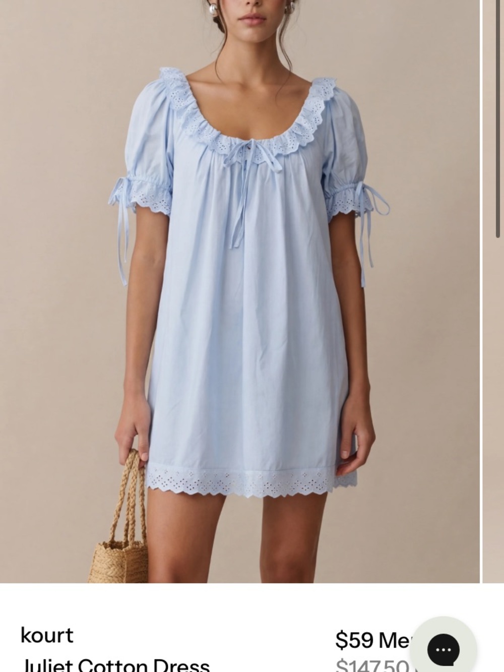 ISO 🦋 kourt Juliet Cotton Mini Dress - Light Blue size Medium - Few Moda
